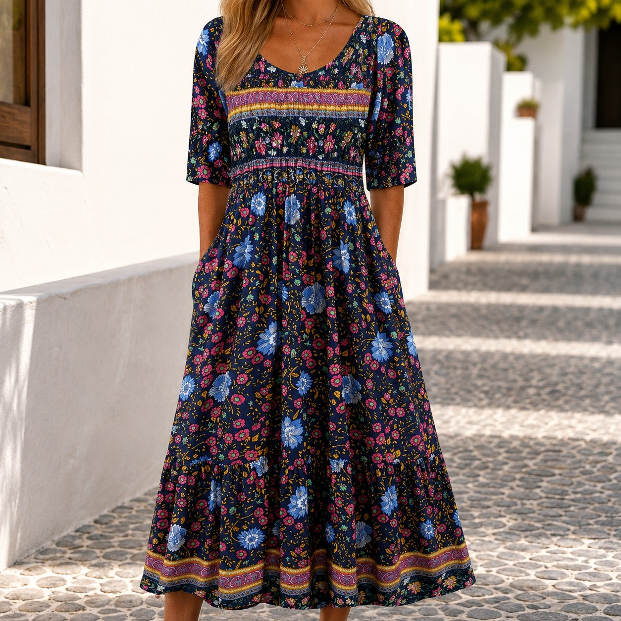 Dress Avignon™ with Mixed Floral Prints and Flowy Maxi Skirt