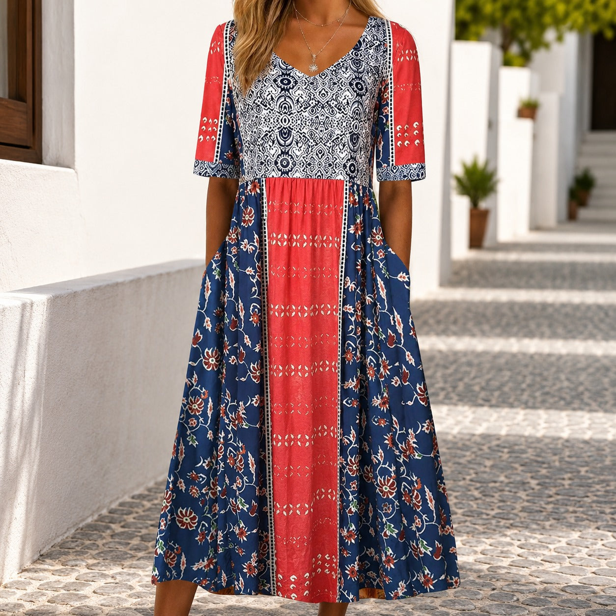 Dress Avignon™ with Mixed Floral Prints and Flowy Maxi Skirt