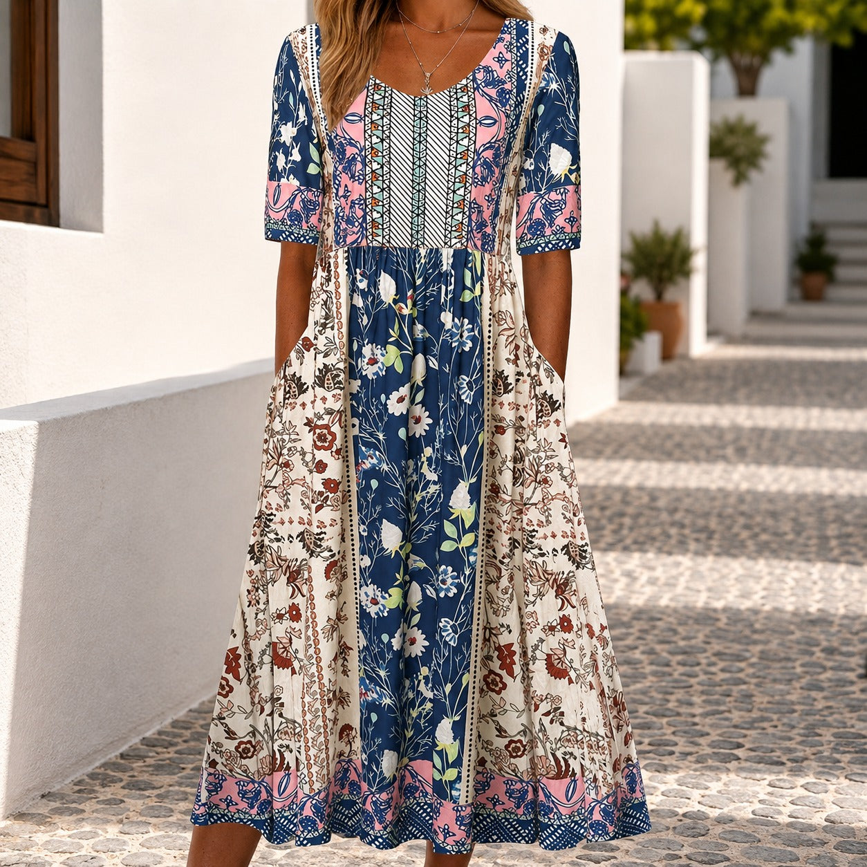 Dress Avignon™ with Mixed Floral Prints and Flowy Maxi Skirt