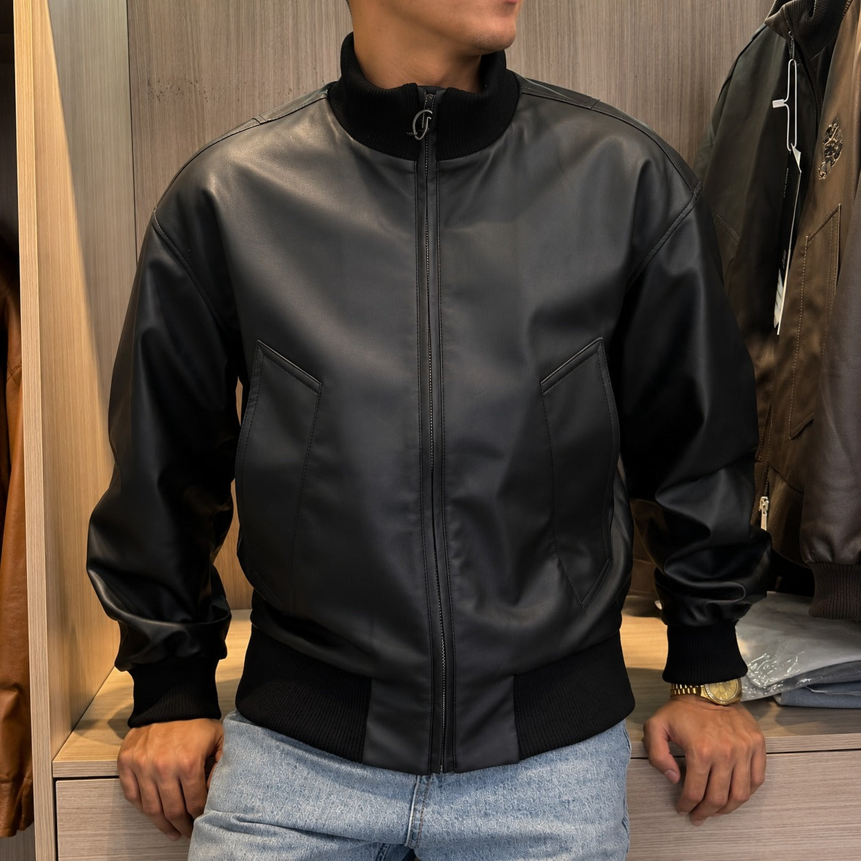 Bomber Jacket Travis™ with Zip Front And Ribbed Trim