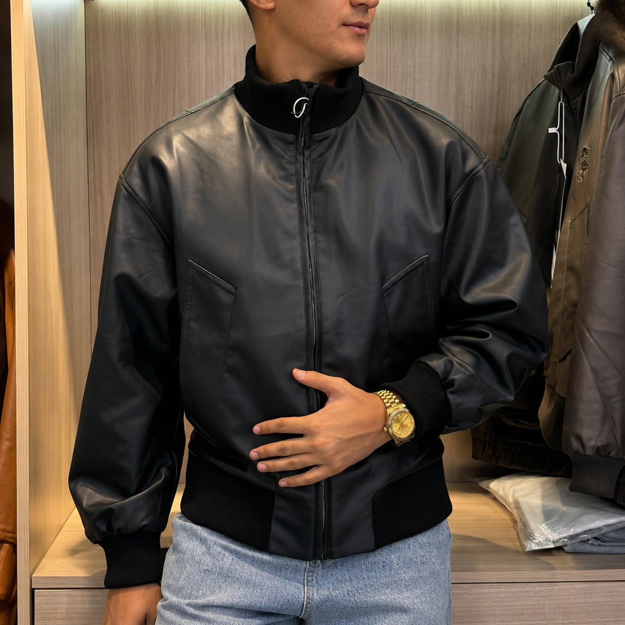 Bomber Jacket Travis™ with Zip Front And Ribbed Trim