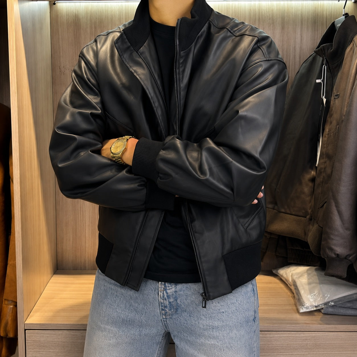 Bomber Jacket Travis™ with Zip Front And Ribbed Trim