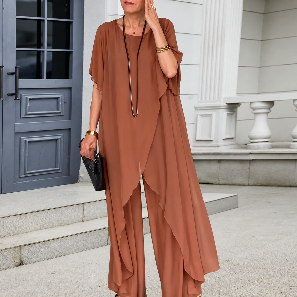 Set Evelina™ with Asymmetric Longline Top and Wide-Leg Pants