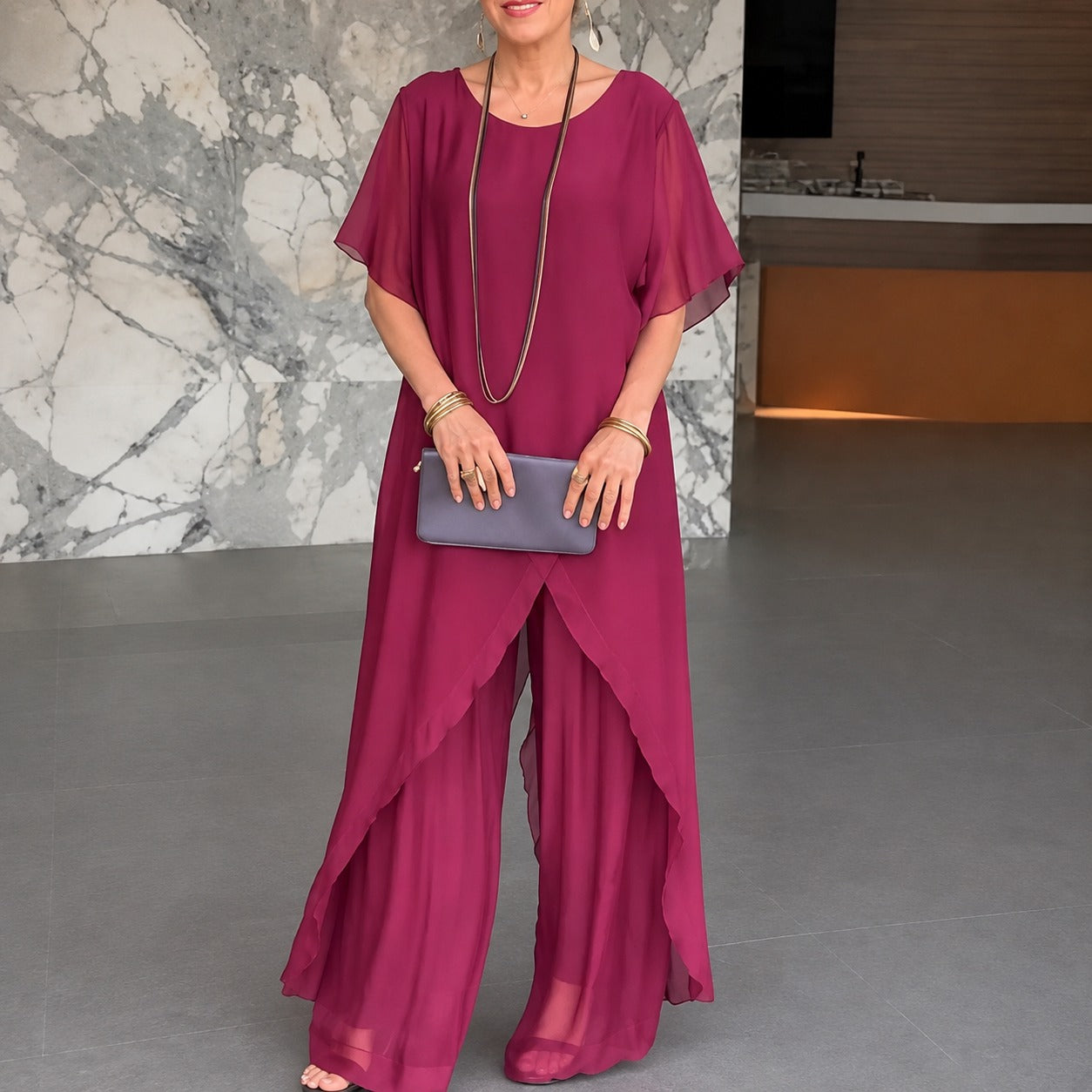 Set Evelina™ with Asymmetric Longline Top and Wide-Leg Pants