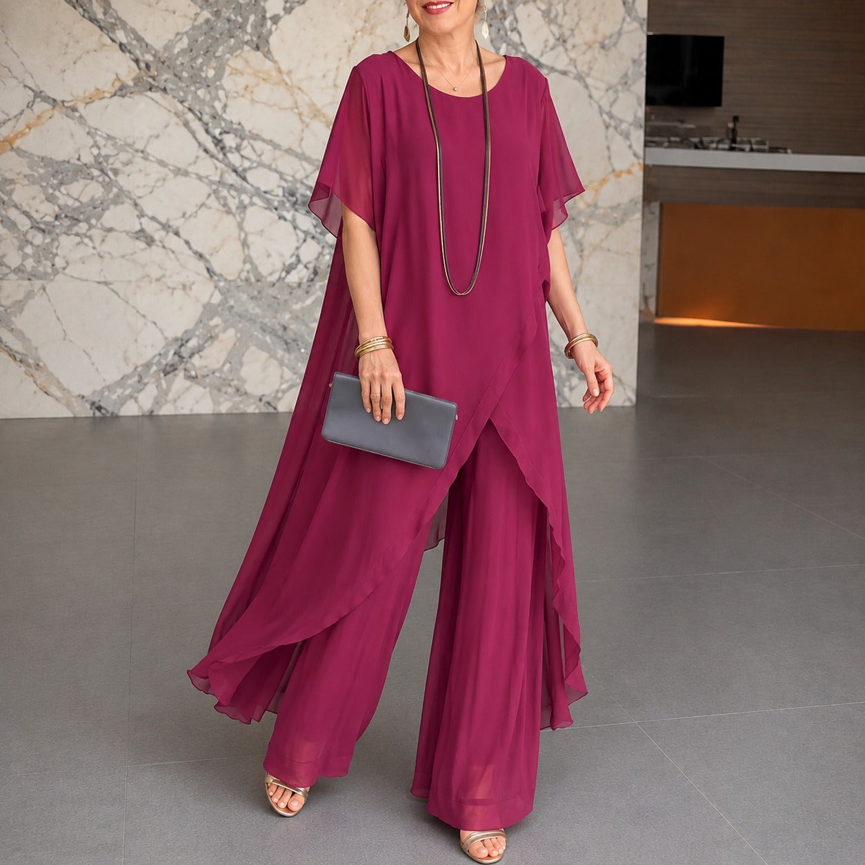 Set Evelina™ with Asymmetric Longline Top and Wide-Leg Pants