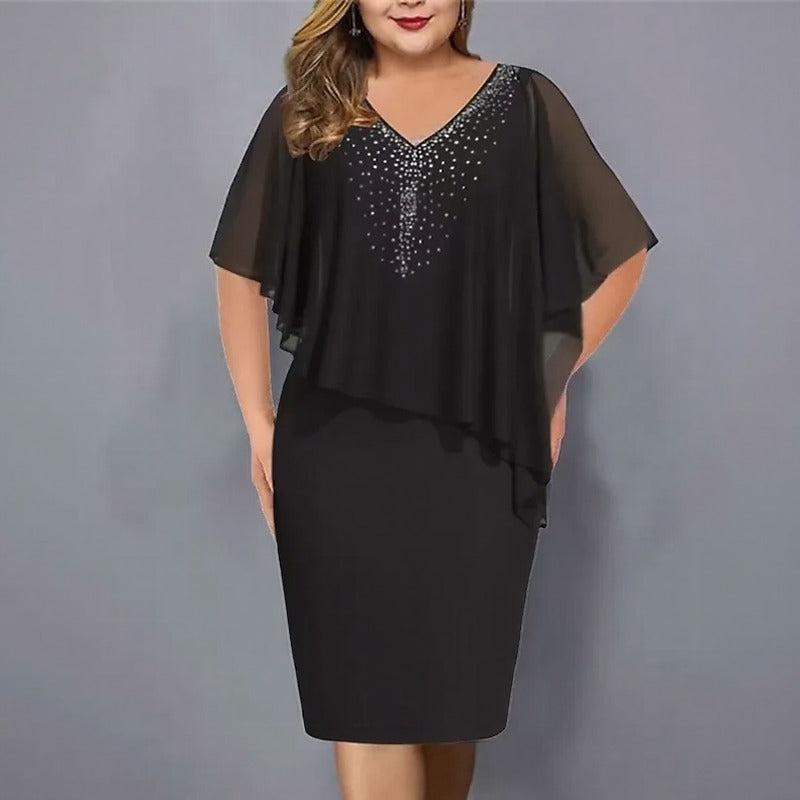 Maresse™ Dress with Asymmetrical Overlay and Sparkling Embellishments