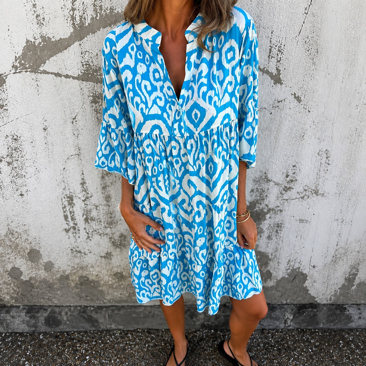 Amarena™ Dress with Ornamental Abstract Print and 3/4 Sleeves