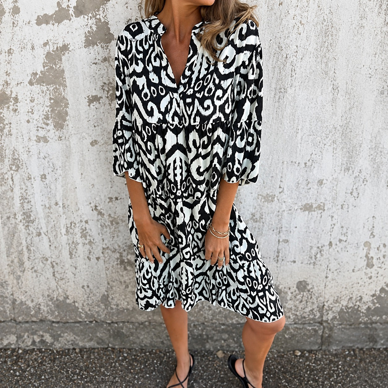 Amarena™ Dress with Ornamental Abstract Print and 3/4 Sleeves