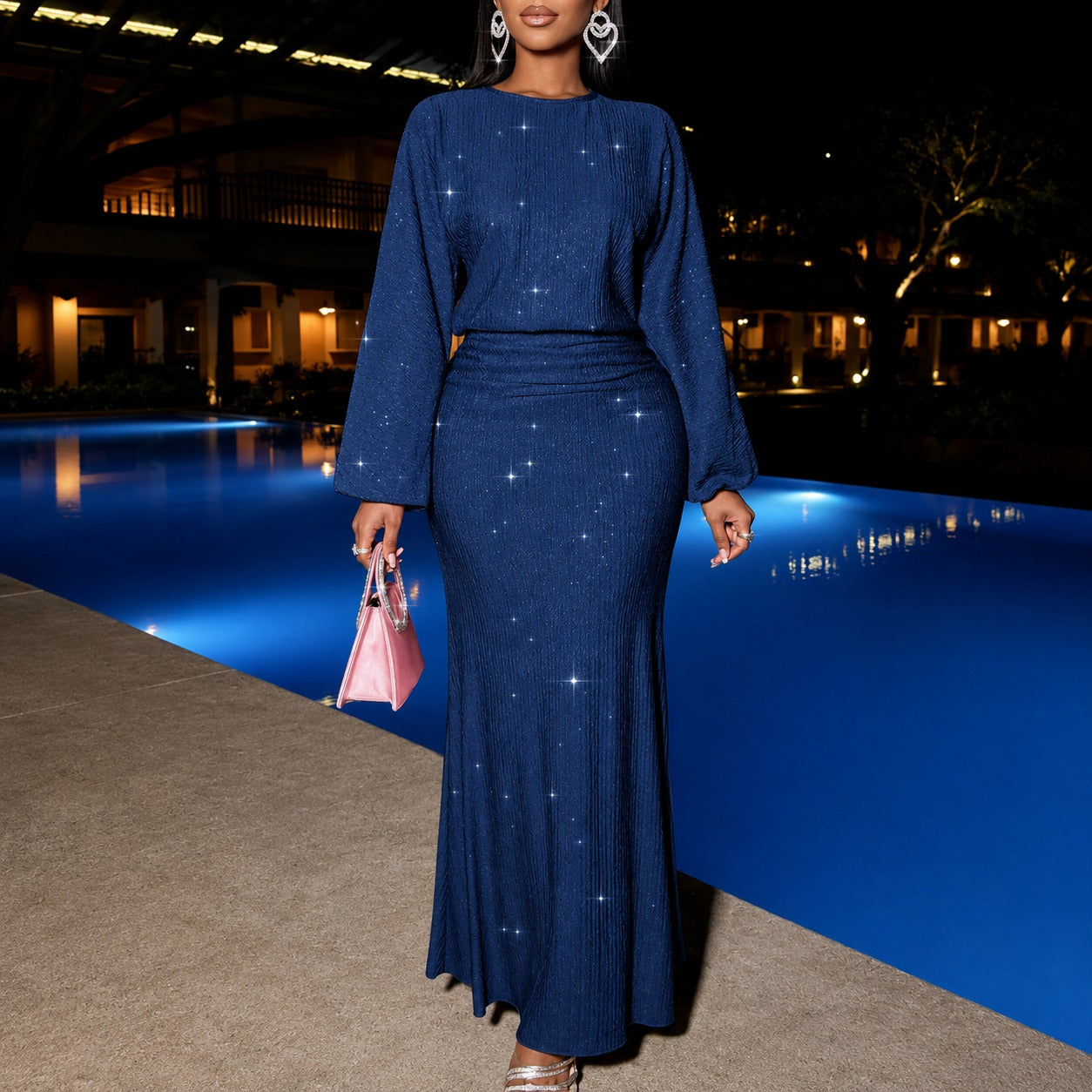 Dress Rosalind™ with Shimmering Effect, Defined Waist and Long Sleeves