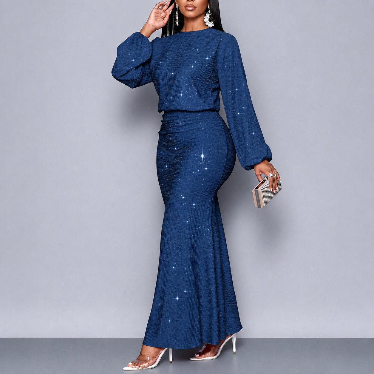 Dress Rosalind™ with Shimmering Effect, Defined Waist and Long Sleeves