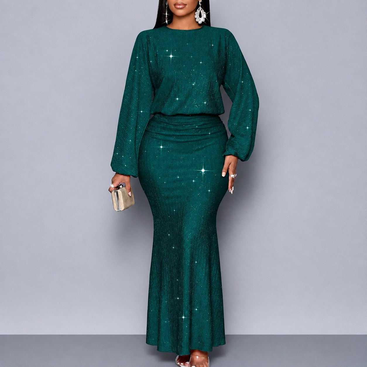 Dress Rosalind™ with Shimmering Effect, Defined Waist and Long Sleeves