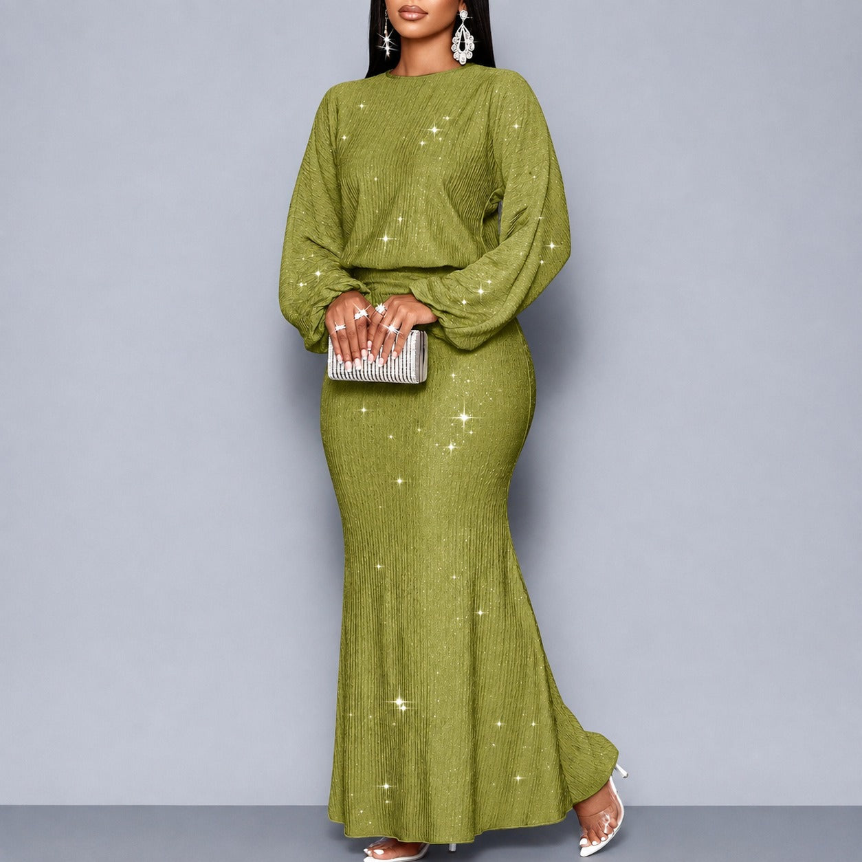 Dress Rosalind™ with Shimmering Effect, Defined Waist and Long Sleeves