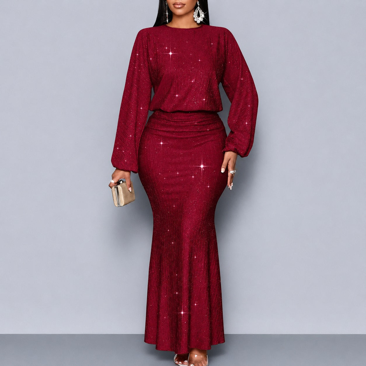 Dress Rosalind™ with Shimmering Effect, Defined Waist and Long Sleeves