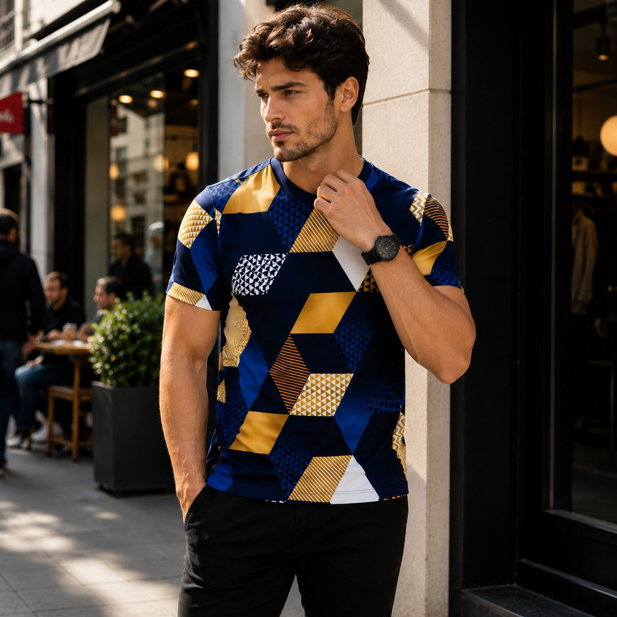T-Shirt Langford™ with Geometric Print, Crew Neck and Short Sleeves