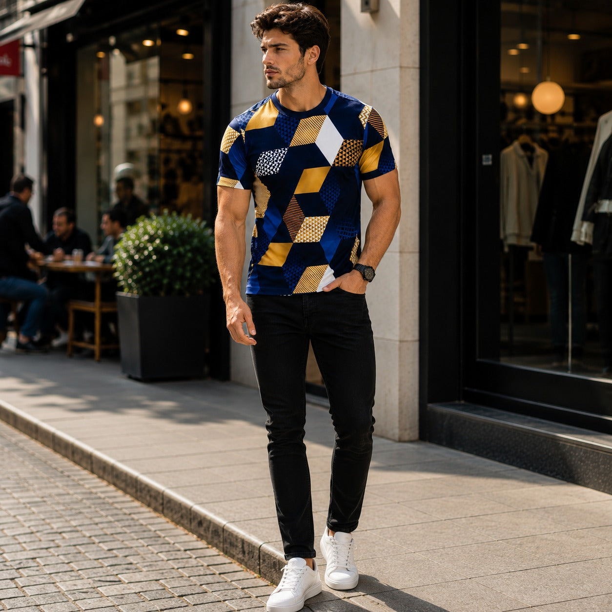 T-Shirt Langford™ with Geometric Print, Crew Neck and Short Sleeves