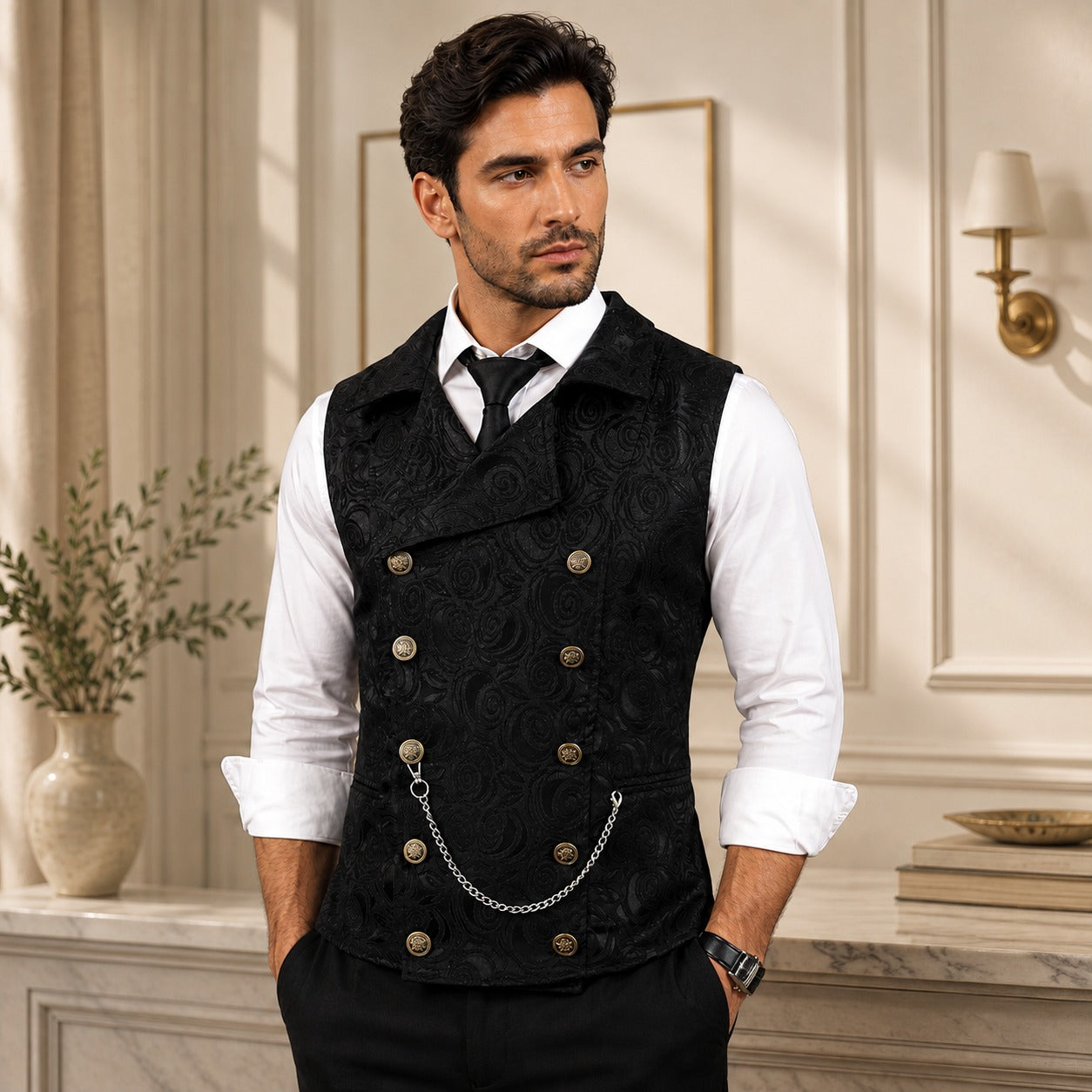 Vest Westcott™ with Floral Texture and Double-Breasted Closure