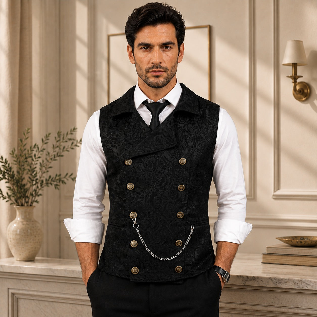 Vest Westcott™ with Floral Texture and Double-Breasted Closure