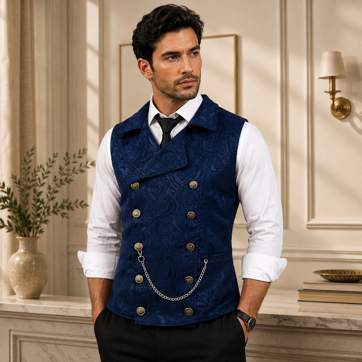 Vest Westcott™ with Floral Texture and Double-Breasted Closure