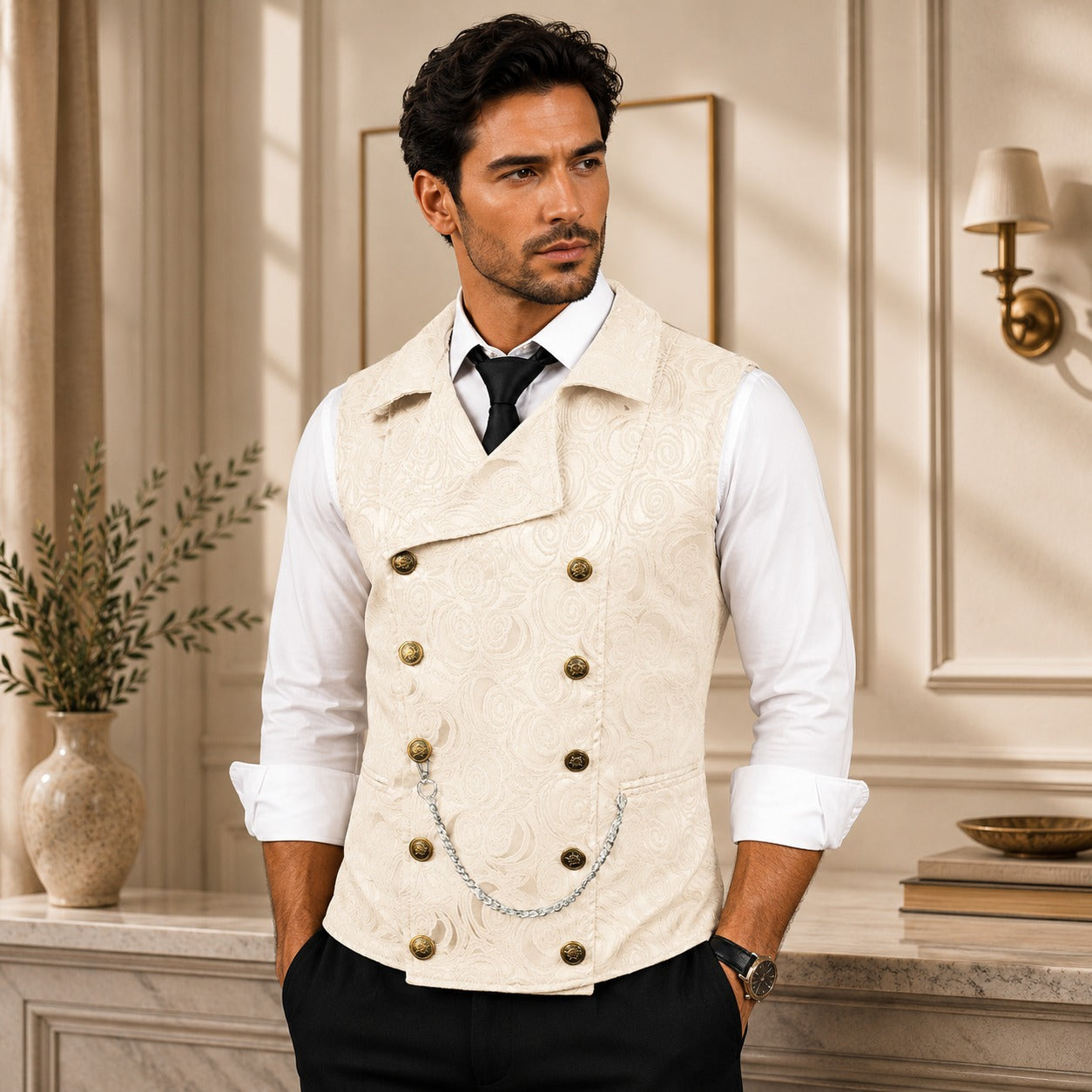 Vest Westcott™ with Floral Texture and Double-Breasted Closure