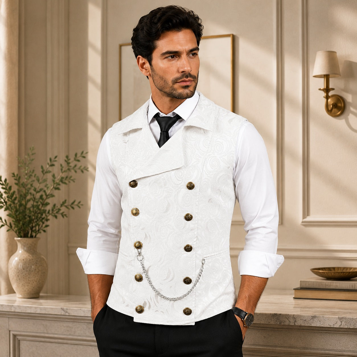 Vest Westcott™ with Floral Texture and Double-Breasted Closure