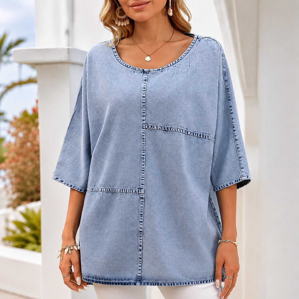 Mirella™ Blouse with Minimalist Design, Relaxed Fit and Rounded Neckline