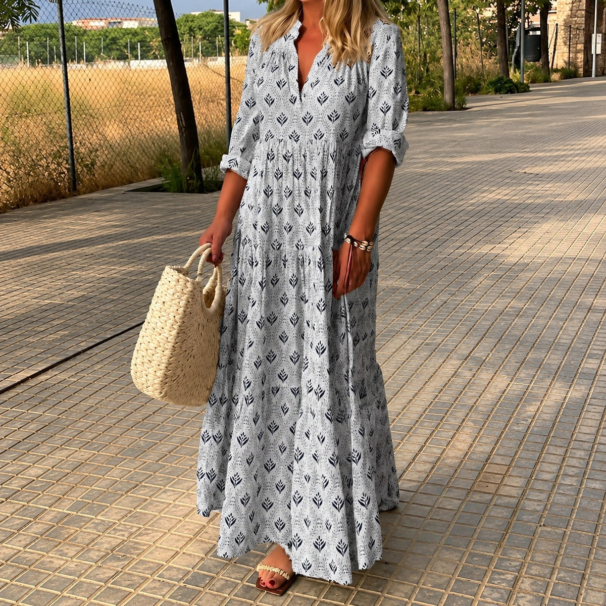 Marena™ Dress with Ornamental Print and 3/4 Sleeves
