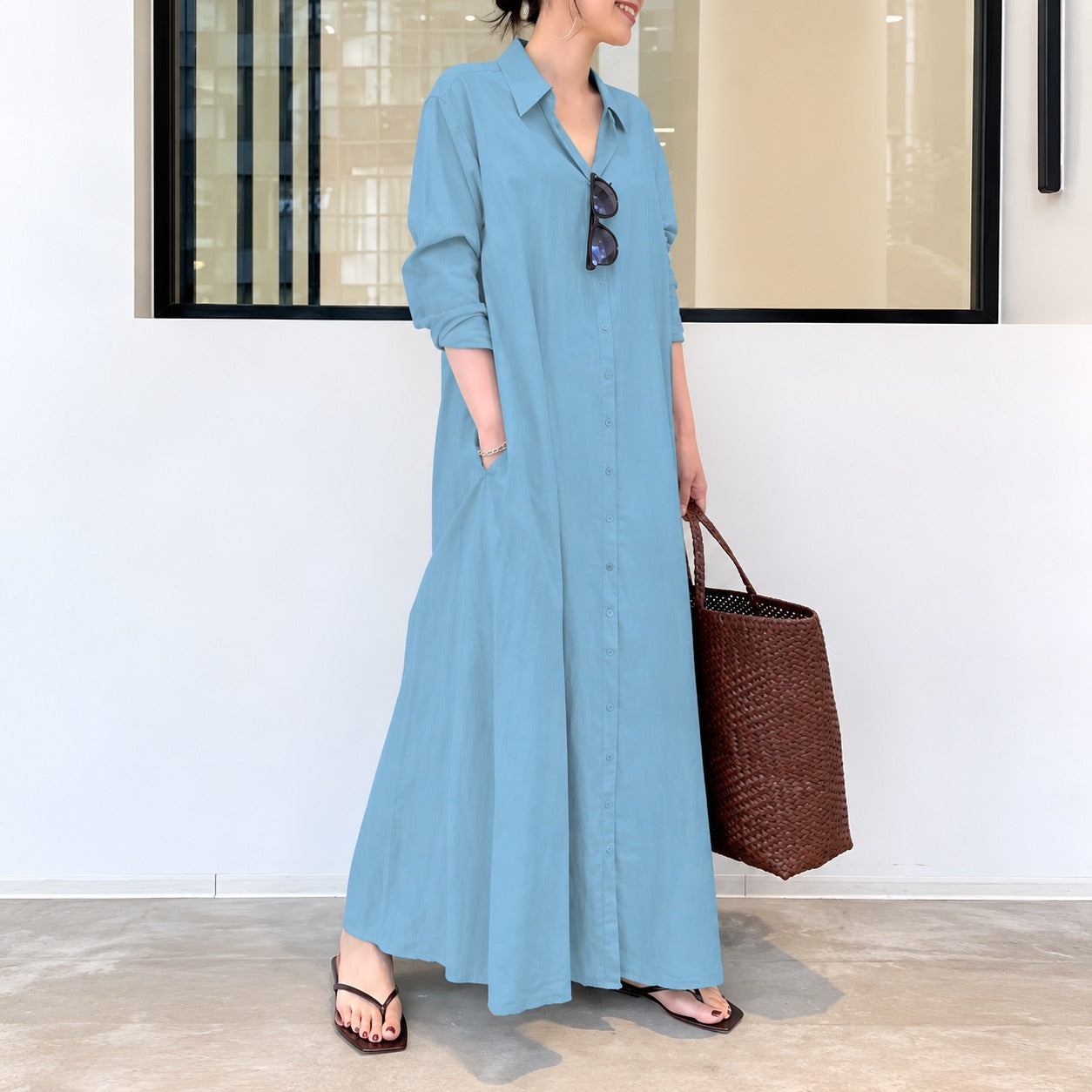 Dress Savannah™ in Linen-Cotton with Shirt Collar, Button-Front and Relaxed Fit