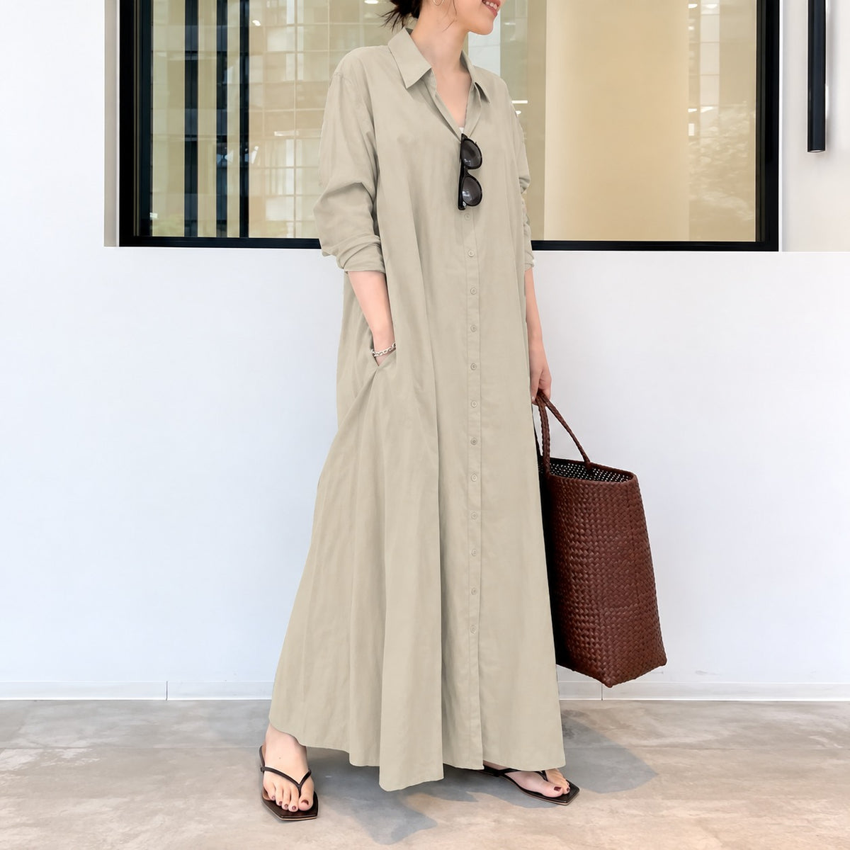 Dress Savannah™ in Linen-Cotton with Shirt Collar, Button-Front and Relaxed Fit