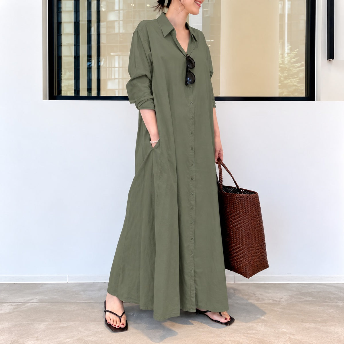 Dress Savannah™ in Linen-Cotton with Shirt Collar, Button-Front and Relaxed Fit