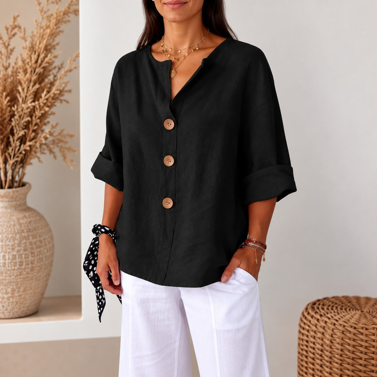 Avelora™ Blouse with Relaxed Fit, Front Buttons and Easy Drape