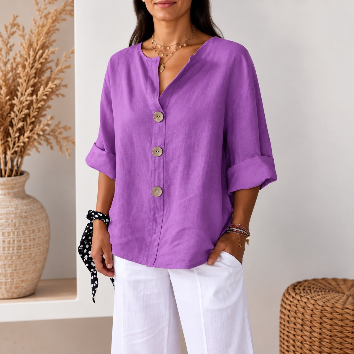 Avelora™ Blouse with Relaxed Fit, Front Buttons and Easy Drape