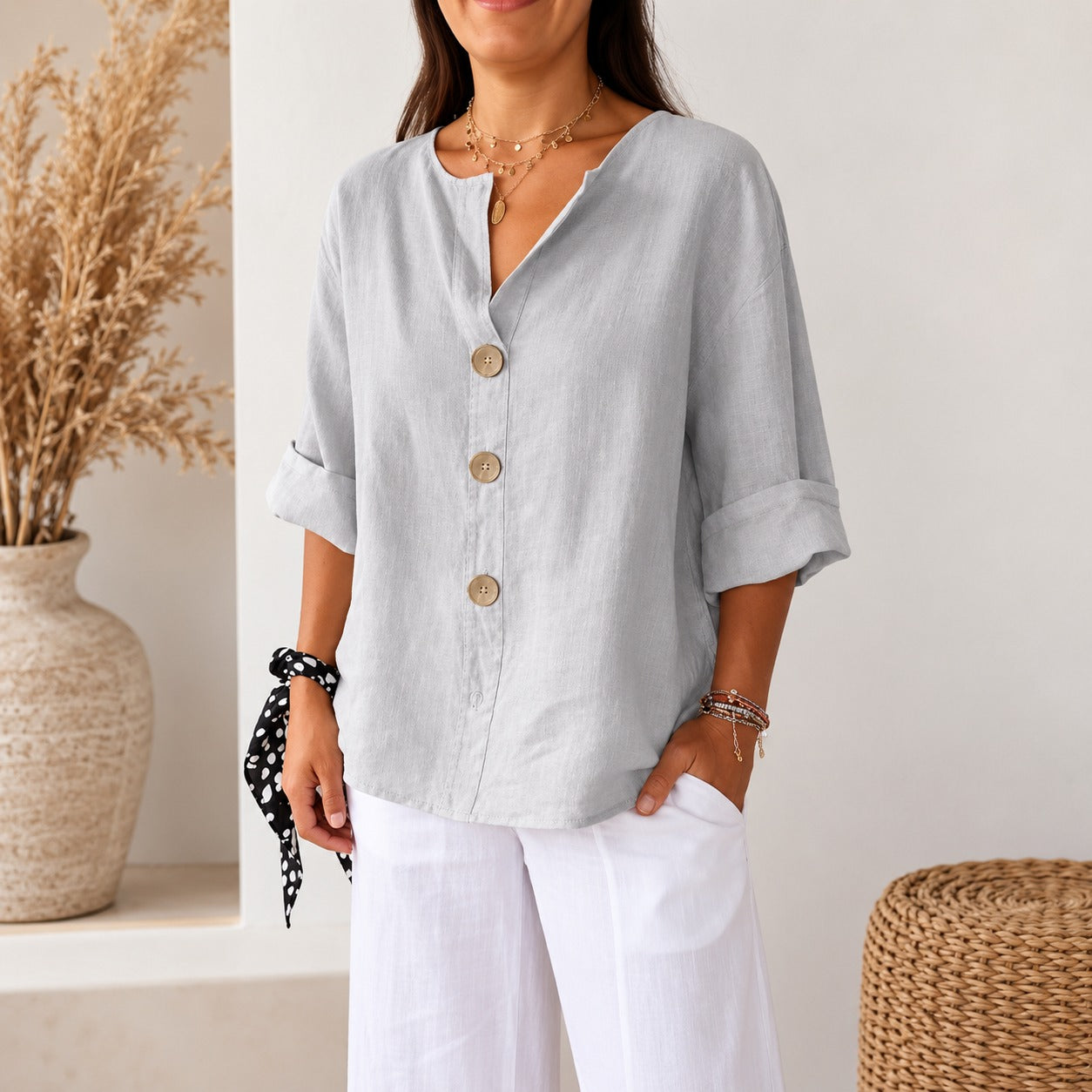 Avelora™ Blouse with Relaxed Fit, Front Buttons and Easy Drape