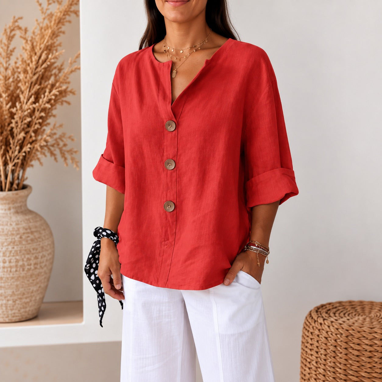 Avelora™ Blouse with Relaxed Fit, Front Buttons and Easy Drape