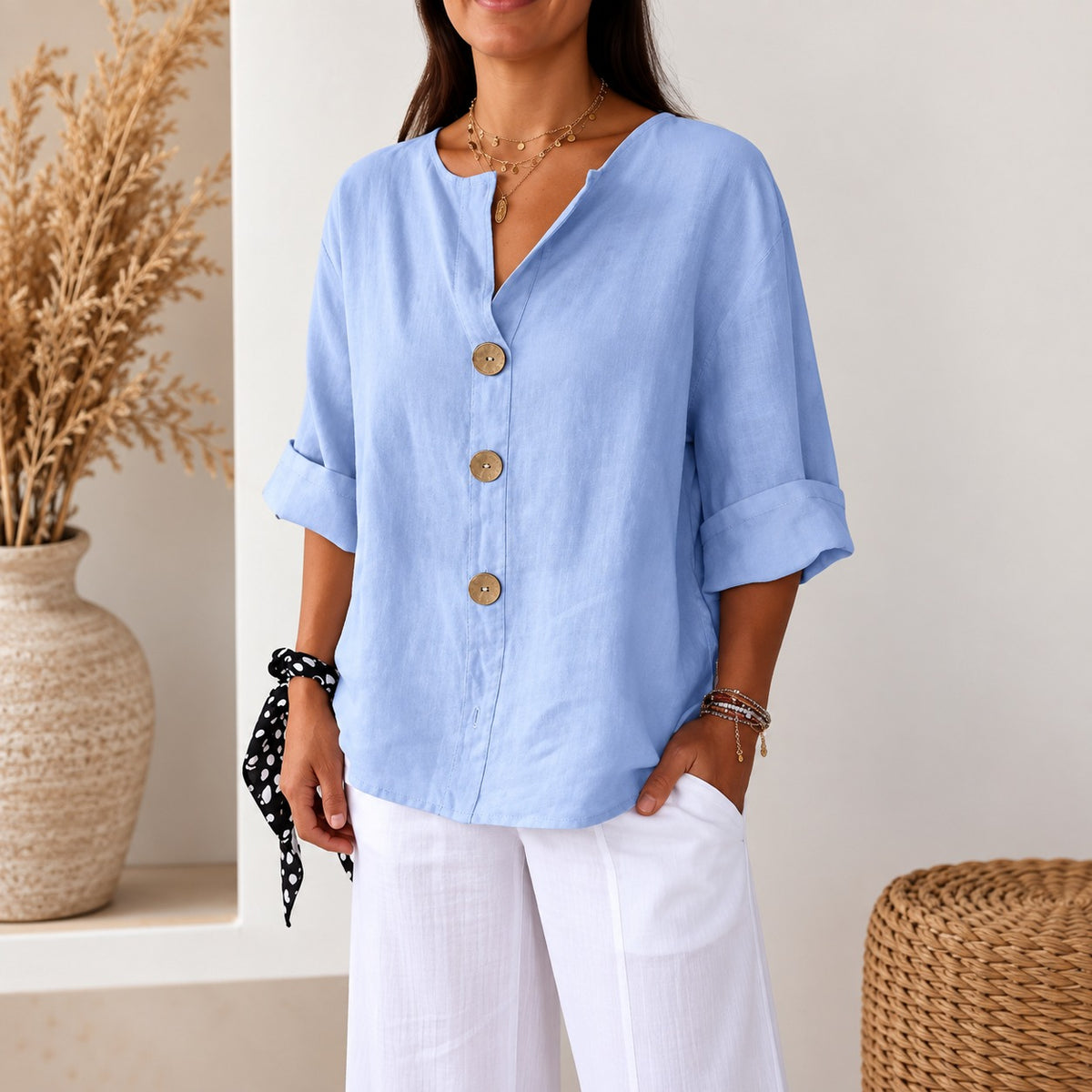 Avelora™ Blouse with Relaxed Fit, Front Buttons and Easy Drape