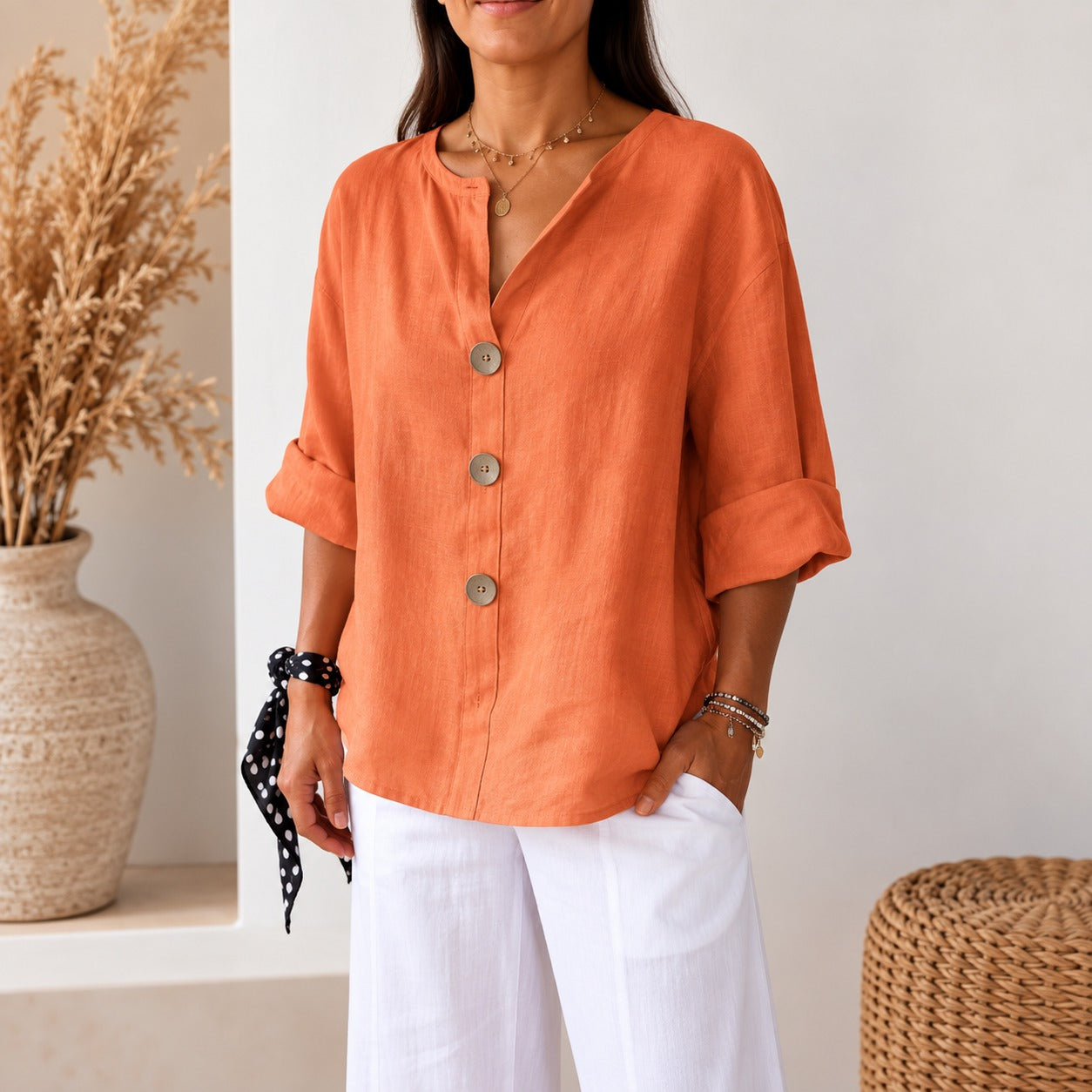 Avelora™ Blouse with Relaxed Fit, Front Buttons and Easy Drape