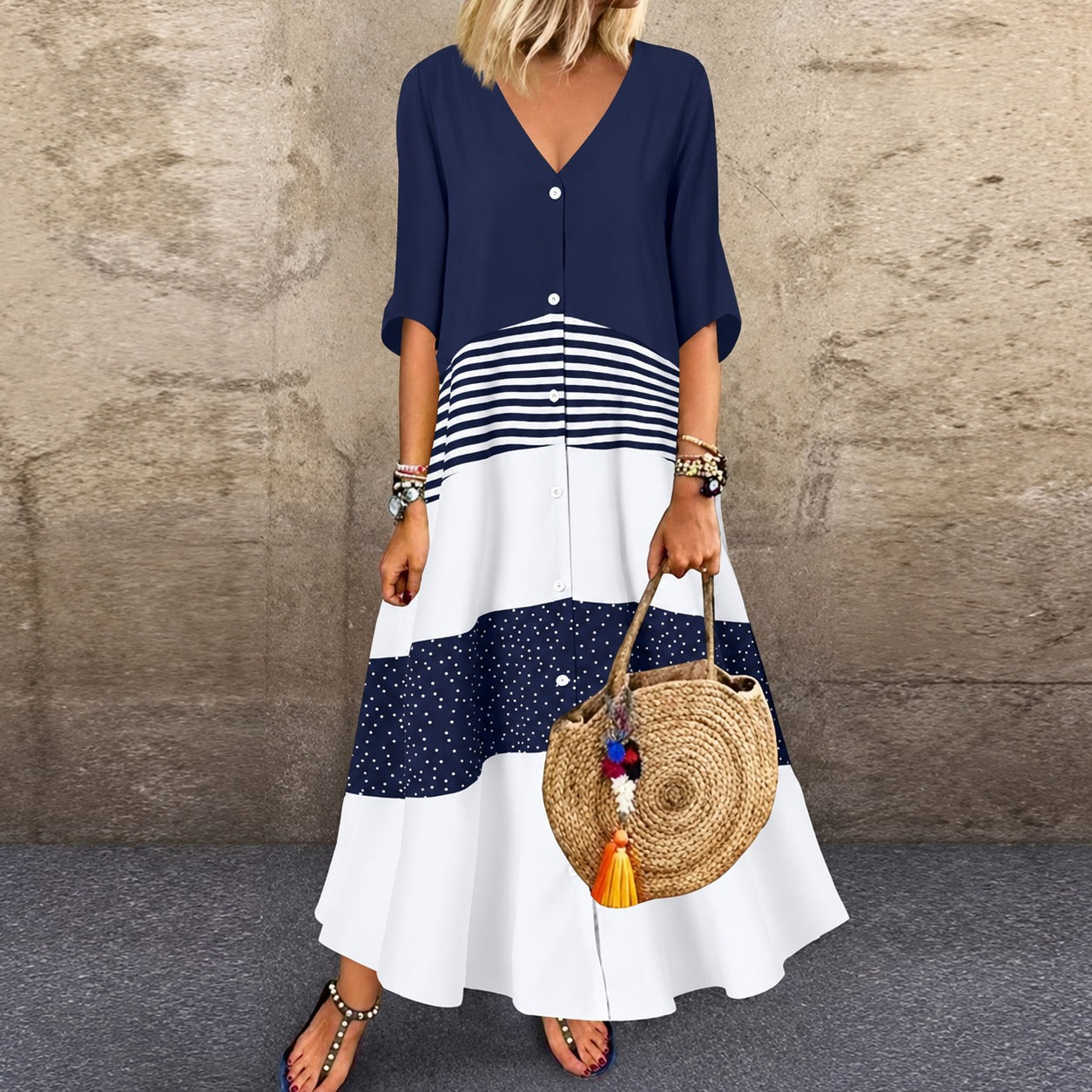 Dress Corinne™ with Contrast Panels and Button Front
