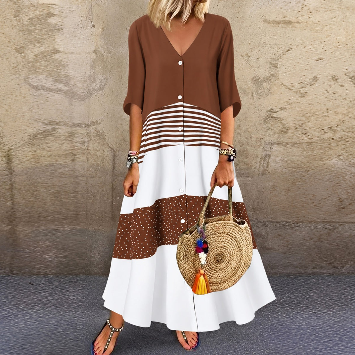 Dress Corinne™ with Contrast Panels and Button Front