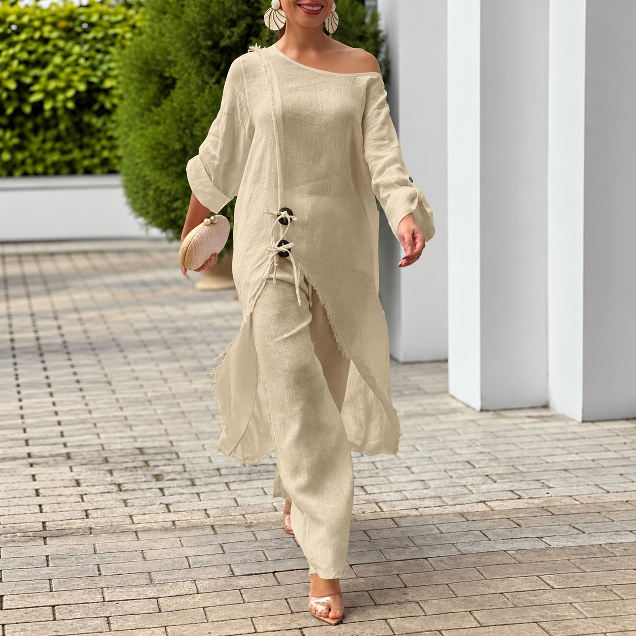 Set Aubrey™ with Asymmetric Tie-Side Top and Relaxed-Fit Pants