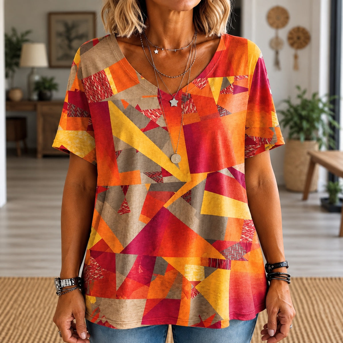 Blouse Solana™ with Abstract Print, V-Neck and Relaxed Fit