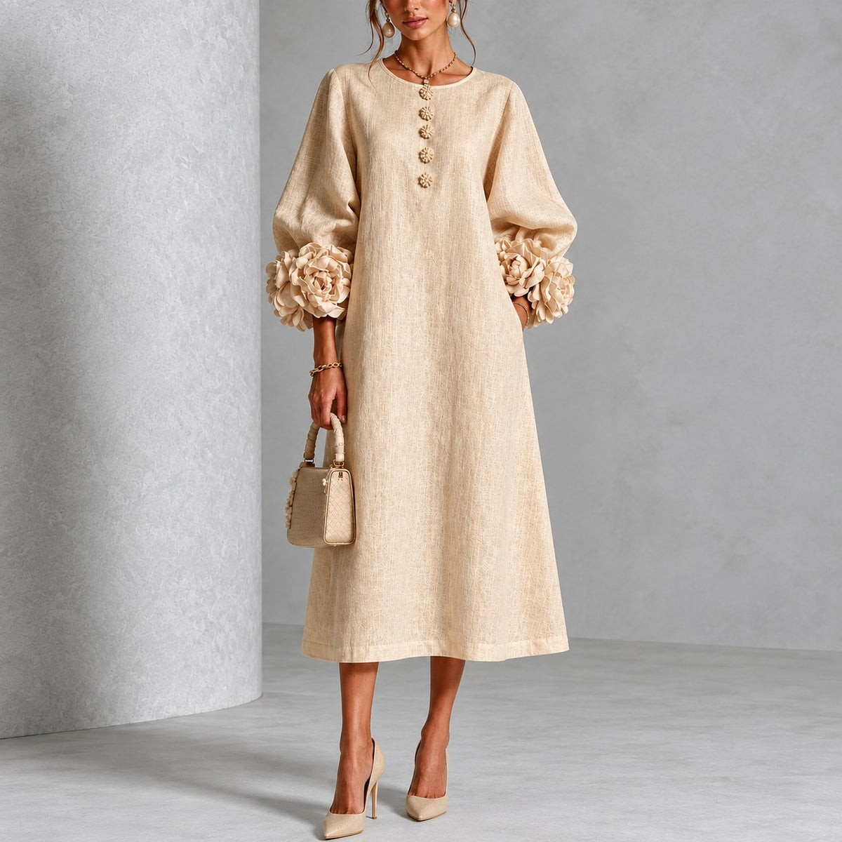 Sedona™ Cotton-Linen Dress with Floral Appliqués