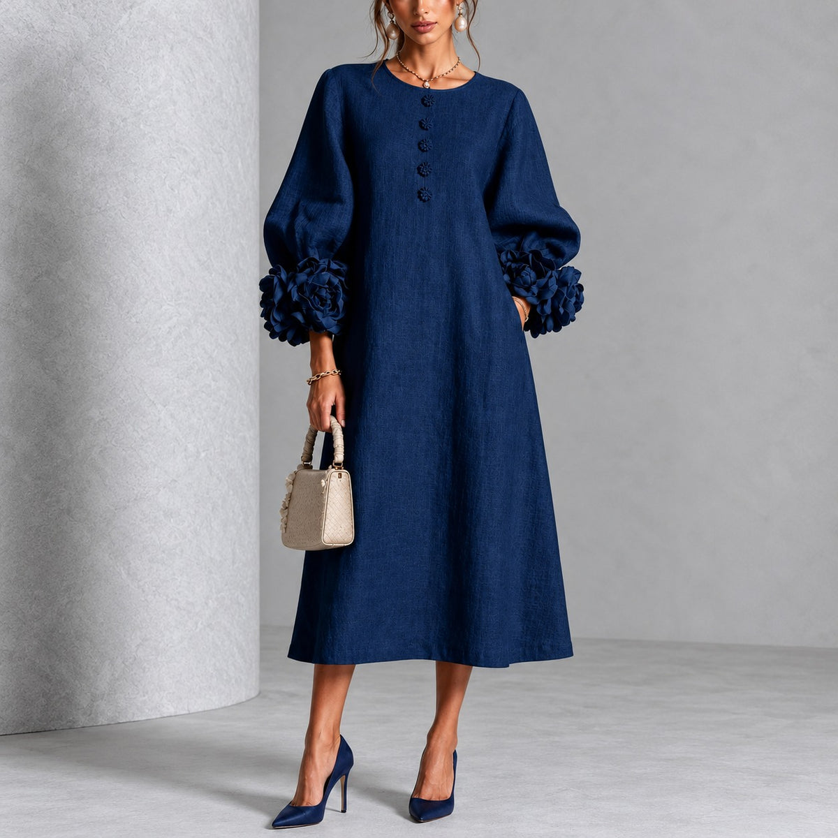 Sedona™ Cotton-Linen Dress with Floral Appliqués