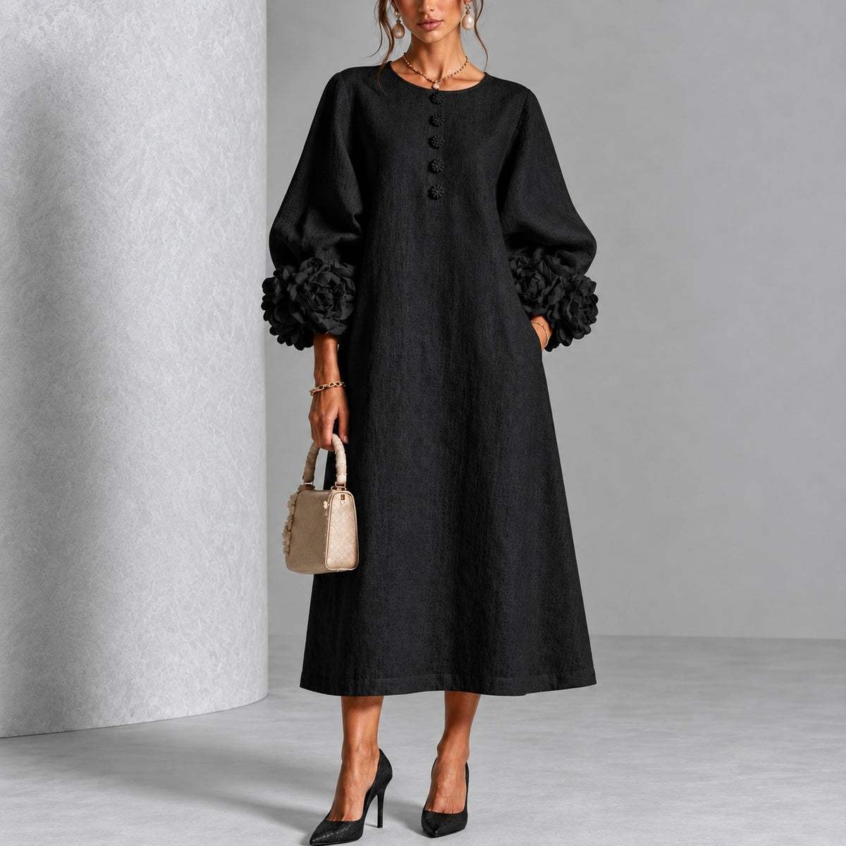 Sedona™ Cotton-Linen Dress with Floral Appliqués