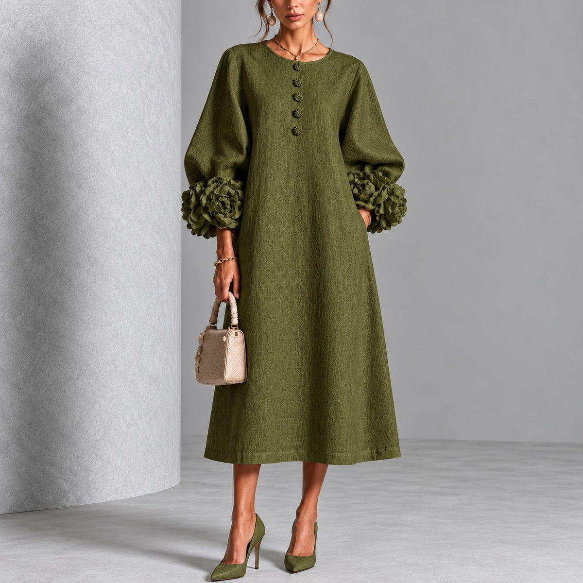 Sedona™ Cotton-Linen Dress with Floral Appliqués