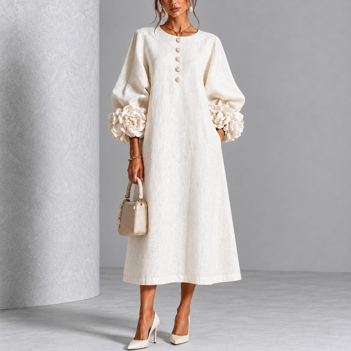 Sedona™ Cotton-Linen Dress with Floral Appliqués