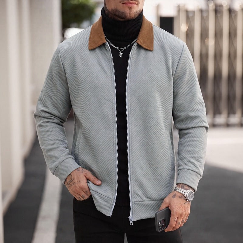 Alaric™ Jacket with Textured Chevron Fabric and Contrast Collar