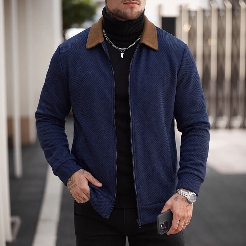 Alaric™ Jacket with Textured Chevron Fabric and Contrast Collar