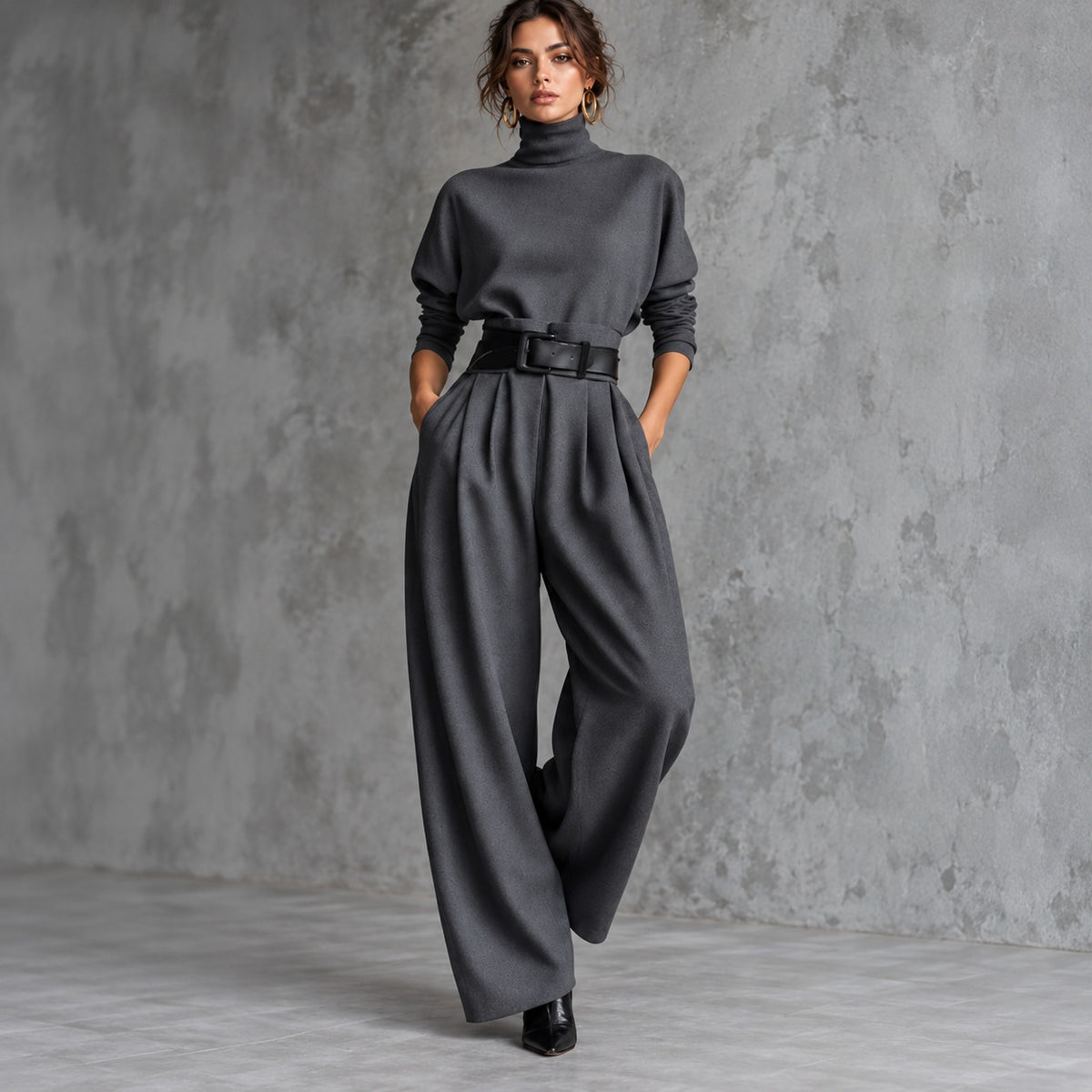 Estella™ Dressy Set with High-Neck Top and Belted Tailored Pants