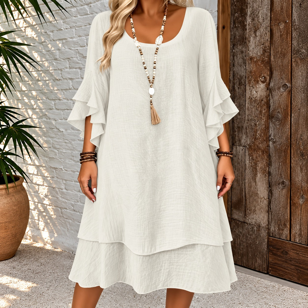 Dress Marin™ with Layered Ruffle Sleeves, Tiered Hem and Relaxed Fit