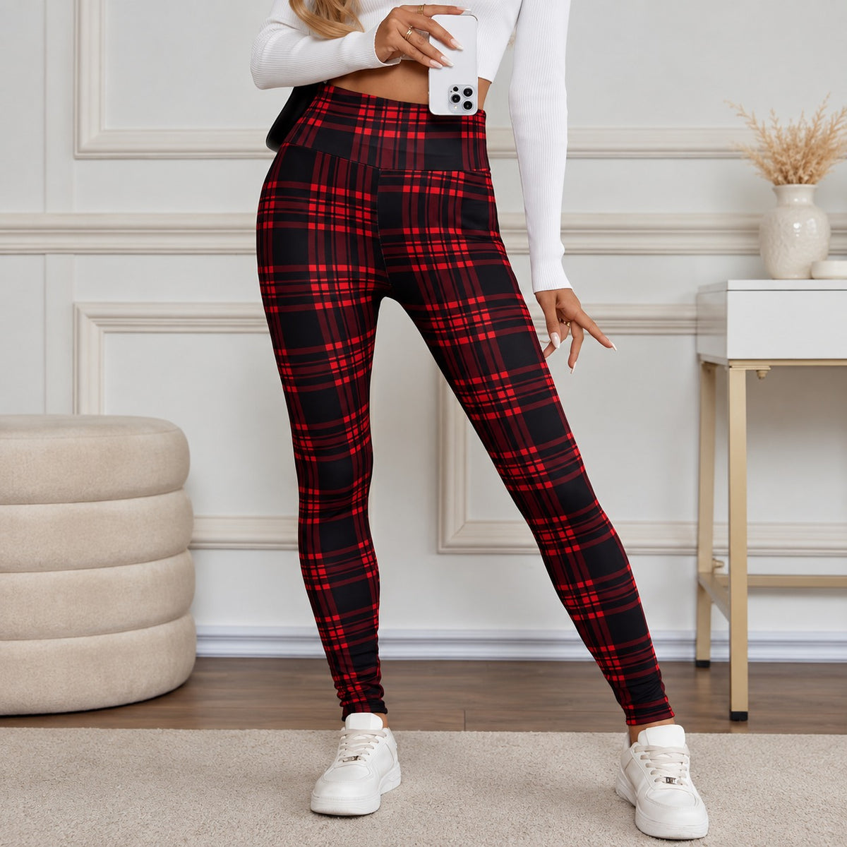 Leggings Windermere™ with Plaid Print, High Waist and Fleece Lining