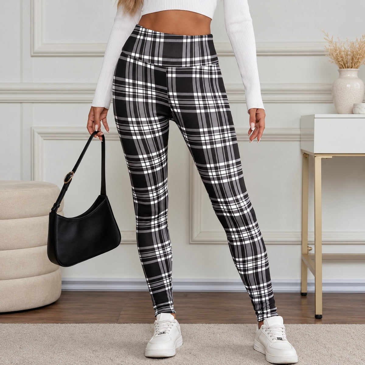 Leggings Windermere™ with Plaid Print, High Waist and Fleece Lining